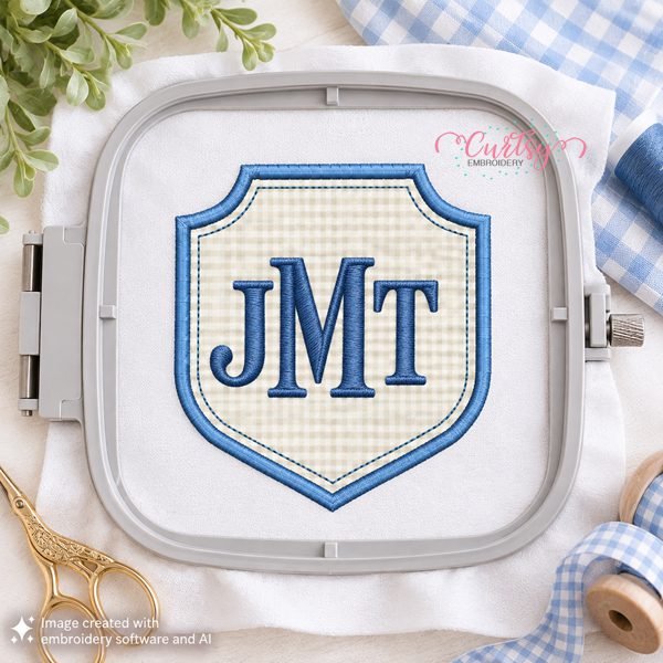 Embroided Writing Crest Applique Embroidery Design | Curtsy Embroidery