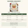 Reindeer_Ornament_Sizes_Formats Chart showing finished measurements and stitch counts for blank and 2026 reindeer ornament designs in 4x4, 5x7, and 6x10 hoop sizes, plus eight file formats.